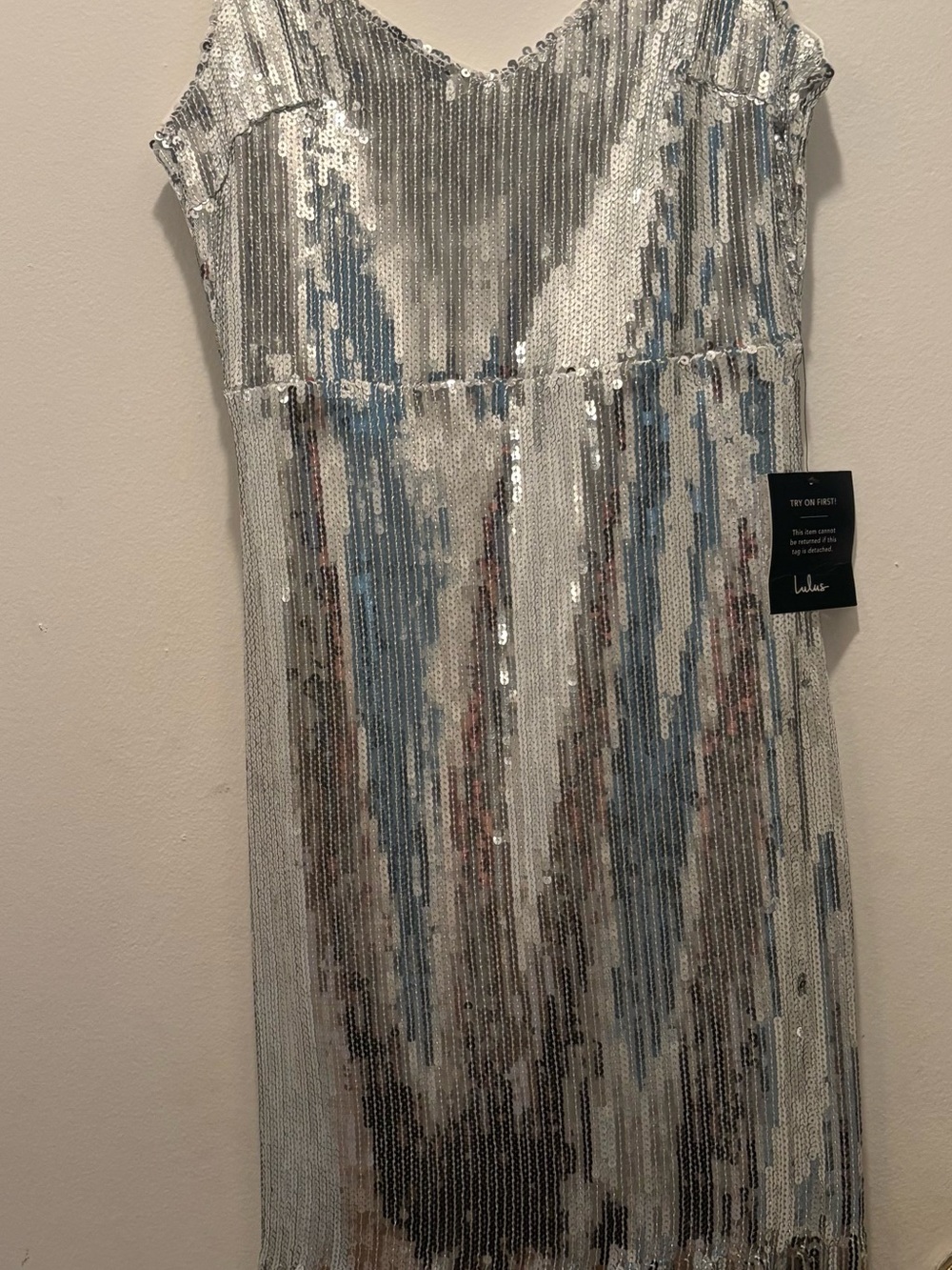 Lulu's Silver Sequin Mini Dress with Subtle Blue and Champagne Accents